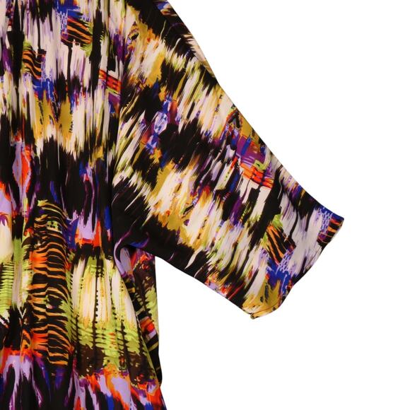 Russell Kemp Lightweight Cardigan Women 2X Black Abstract Fringe Semi Sheer Boho - Picture 3 of 10